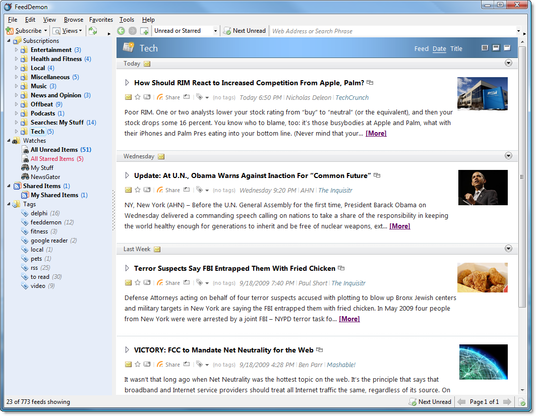 FeedDemon's user interface